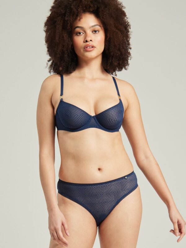 The Sheer Deco High Leg Brief Navy