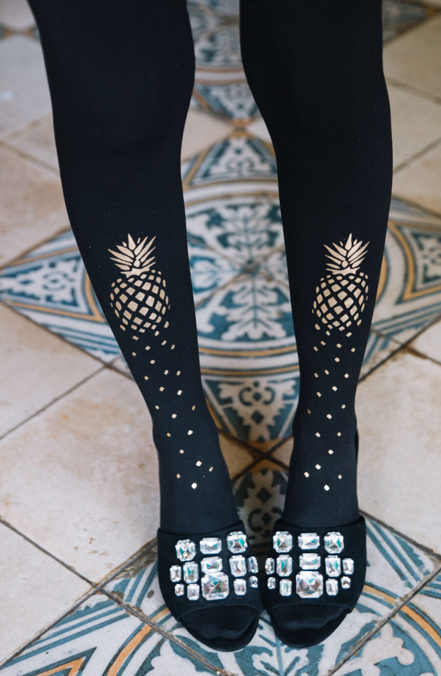 Zohara "If You Like Piña Coladas" Gold Print Tights - Image 3