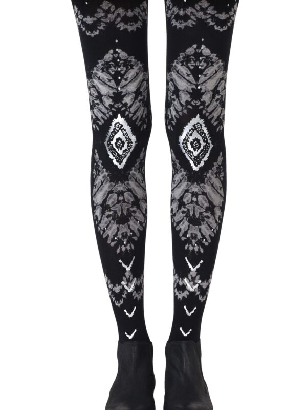 Zohara "The Long And Winding Road" Black Print Tights